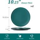 Ceramic Dinner Plates, 10.25 Inch Flat Dish Set for 4, Perfect for Family and Entertaining, Microwave & Dishwasher Safe, Dinner Dishes for Steak, Sandwiches, Pizza, Pasta, Modern Green