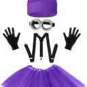 WISHTEN Halloween Costume for Adult Women,Goggles/Yellow Beanie/Blue Dress/Suspenders/Gloves Halloween Costume Accessories (Purple)
