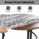 Eiszhjk Round Fitted Tablecloth with Elastic - Vinyl Table Cloth for 36"- 48" Tables, Wipe Clean Flannel Backed, Non-Slip Picnic Table Cover for Dining, Camping, Indoor and Outdoor, Grey and White