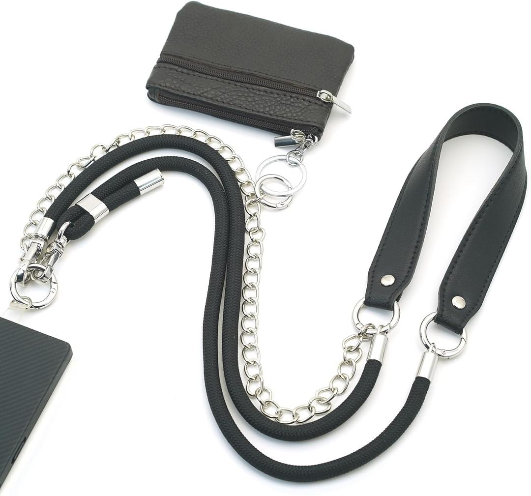 Clip and Go Strap for Phone with Wallet Crossbody, Bling Crystal Phone Strap Crossbody for Hands-Free Style (Black)