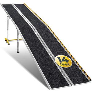 Wheelchair Ramp 14 Feet - Aluminum Long Wheelchair Ramp - Loading Capacity 600 lbs - Portable 14 Foot Ramp with Extra Support Leg