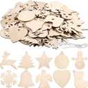 Tatuo 120 Pieces Unfinished Wooden Ornaments Christmas Wood Ornaments Hanging Embellishments Crafts for DIY, Christmas Hanging Decoration in 10 Shapes