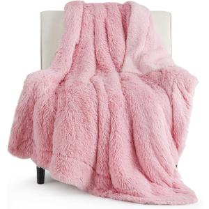 Bedsure GentleSoft Fuzzy Sherpa Faux Fur Twin Blanket Pink Cozy Gifts for Women Men, Soft Fleece Plush Warm Minky Thick Blanket Twin Size for Bed, Couch, Room Dorm Essentials Pink Decor Gifts, 60x80