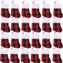 Mini Christmas Stockings 7 inch 24pcs, Buffalo Plaid Christmas Stockings, Christmas Hamging Ornaments (Red)