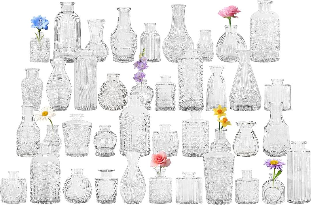 40Pcs Glass Bud Vase Set,Small Flower Vase for Tables Centerpieces Decor, Mini Vintage Clear Vase for Home,Wedding,Party Decorations