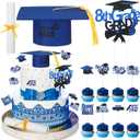 27 Pcs 8th Grade Graduation Cake Kit Included Felt Graduation Cap with Tassel Glitter Cupcake Toppers Diploma Decorations for Eighth Grade School Graduate Party Supplies(Blue)