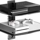 Suptek Glass Floating Shelves, TV Wall Mount with Shelf for DVD Player / PS4 / Cable Boxes/Game Consoles/Sky Box/TV Accessories, Flat Black 2-Tier Wall Mount Bracket