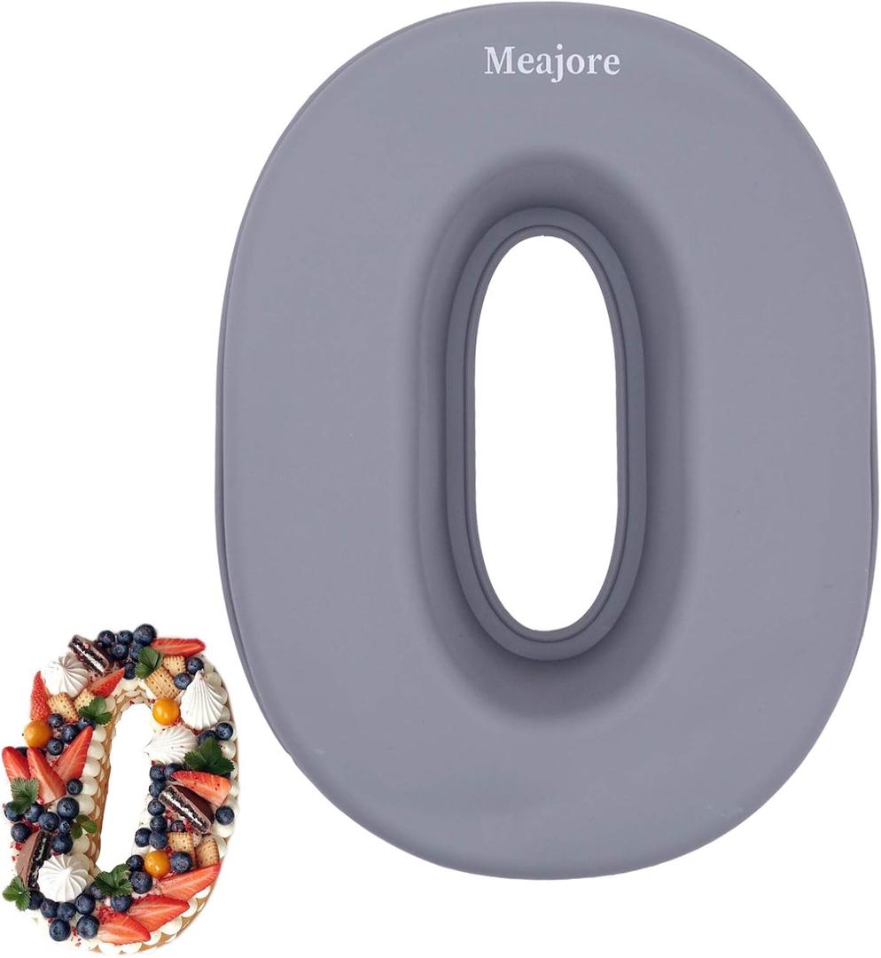 Meajore 3D Large Number Cake Mould,Silicone Baking Letter Ectangle Novel Cake Tins for Birthday Festival and Relationship Marry Anniversary Wedding Party,10 inch Number of 0