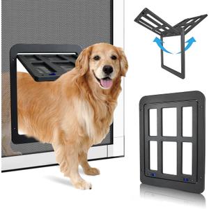 PETLESO Large Dog Door for Screen Door - 11.2"x14.4" Magnetic Flap Pet Door with Lockable Insert, Ideal for Medium to Large Dogs, Sliding Door Compatible, Black