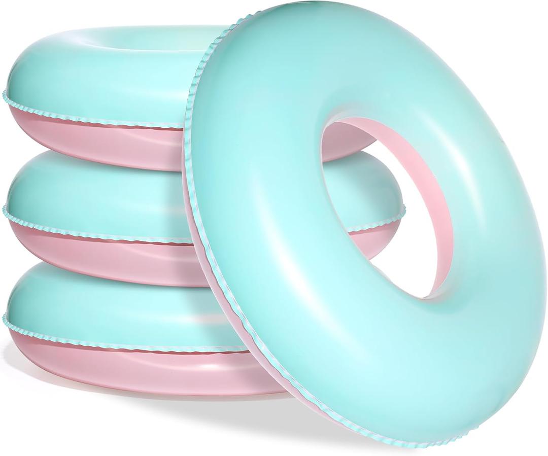 4 Pcs Inflatable Pool Floats for Kids Adults Pastel Inner Tubes Macaron Pool Rings Floaties for Birthday Beach Swimming Shower Bachelorette Party Decorations(Green,Pink,28'')