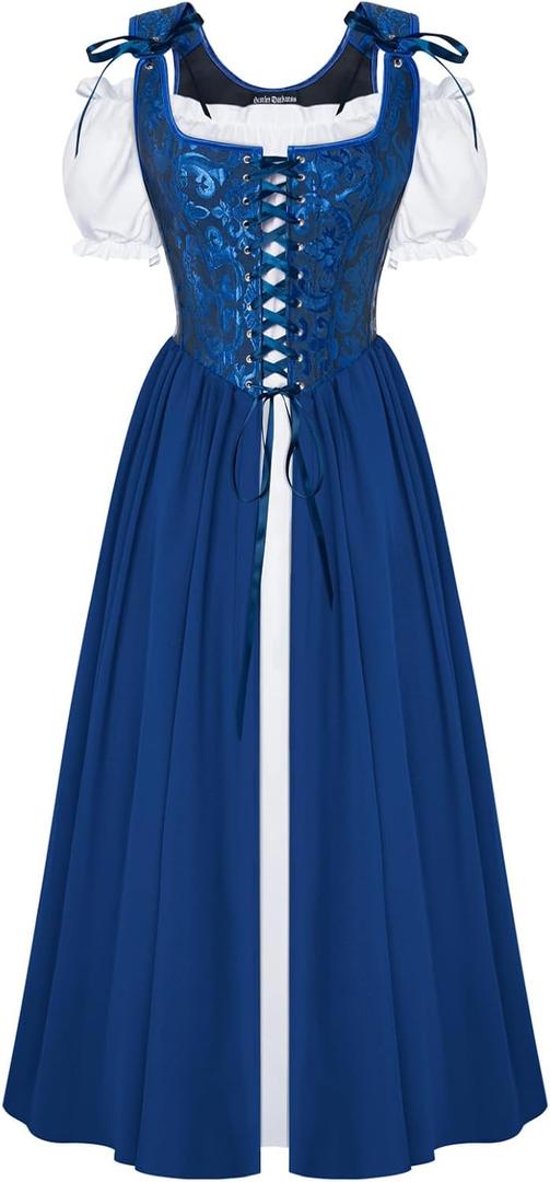 Scarlet Darkness Renaissance Costume Women Medieval Corset Dress Puff Sleeve Fairy Dress (14, Navy Blue)