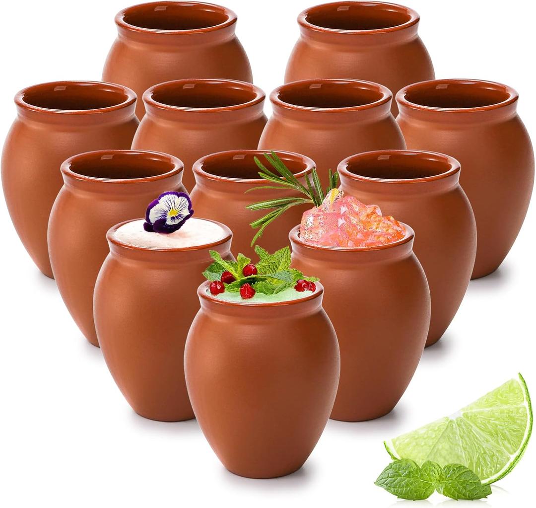 Kingrol 12 Pack 2 oz Mexican Cantaritos de Barro Pottery Shot Glasses, Mini Clay Cups for Tequila, Margaritas, Mojitos