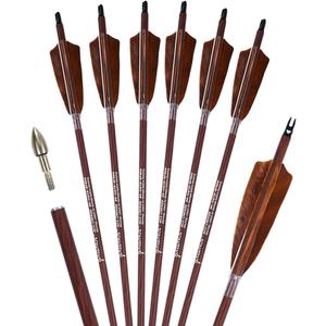 Archery 31-Inch Carbon Hunting Arrows, 4-Inch Turkey Feather Fletching with Replaceable Points, Targeting Practice Arrows Spine 500 for Recurve & Traditional Bows