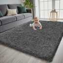 5x7 Dark Gray Fluffy Fuzzy Shag Area Rug for Living Room, Bedroom, Dorm