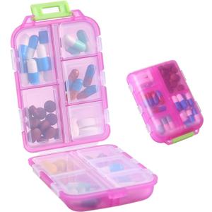 1Pack Travel Pill Organizer - 10 Compartments Pill Case, Compact and Portable Pill Box, Perfect for On-The-Go Storage, Pill Holder for Purse Pink
