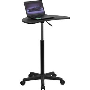 Flash Furniture Eve Sit to Stand Mobile Laptop Desk/Speaker's Lectern with Wheels, Modern Height-Adjustable Portable Standing Computer Desk, Black, Set of 1