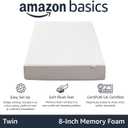Amazon Basics Memory Foam Mattress, Soft Plush Feel, Breathable, Contours to Body, 8 Inch, Twin, White/Grey