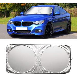 Foldable Windshield Sun Shade, Bonus Steering Wheel Sun Shield to Block UV Rays Keep Your Vehicle Cooler, Easy to Use Car Interior Accessories (59.2"x27.2")