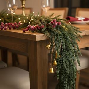 KOL 2PCS 9ft Artificial Pine Garland, UV Resistant Greenery Garland for Indoor Outdoor Decor, Faux Norfolk Pine Garlands for Porch Patio Mantel Staircase, Spring Wedding Decoration (Total 18ft)