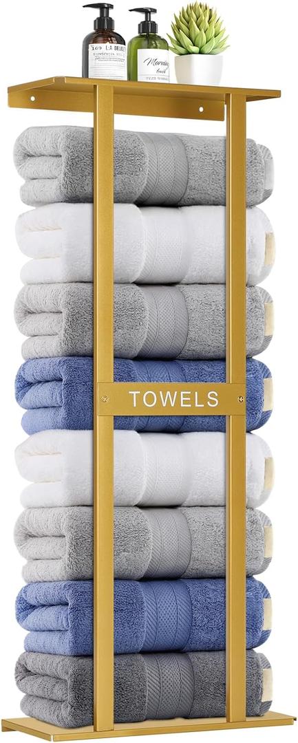Bathroom Towel Storage Rack, Wall Mounted Bathroom Towel Rack, 30 inch Heavy Duty 6 Large Towels, Wall Mounted Towel Rack for Rolled Towels, Gold