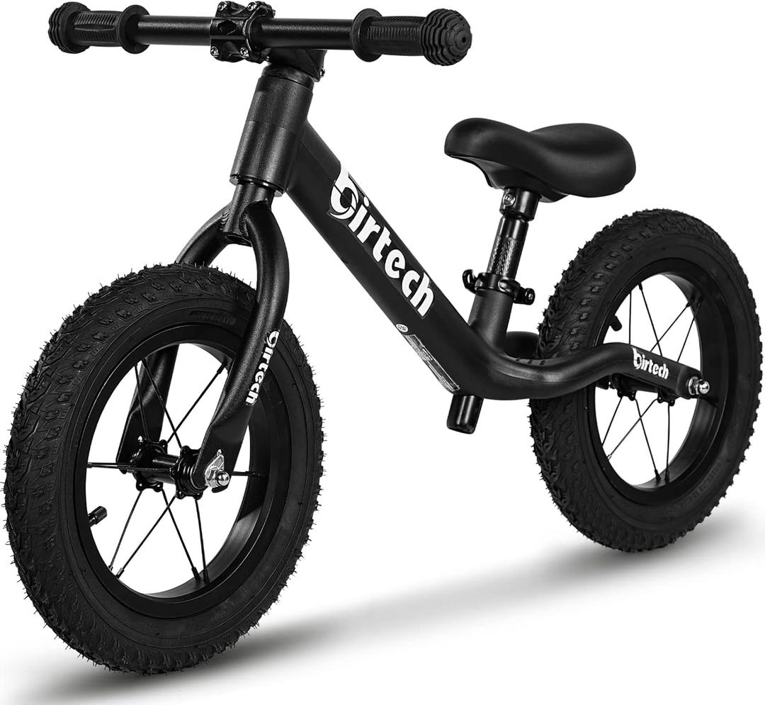 12" Balance Bike for 2, 3, 4, 5, 6 Year Old Boys and Girls, Lightweight Nylon Frame Toddler Training Bike No Pedal Bikes for Kids with Adjustable Seat and Air Tires (Black)