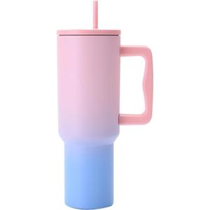 Modern 40 oz Trek Tumbler with Handle and Straw Lid | Cup Holder Friendly Insulated Stainless Steel Travel Mug (Sweet Taffy)