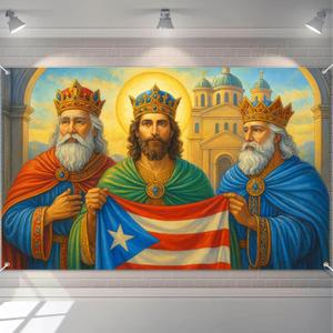 BlissYard Three Kings Day Backdrop 71 x 43 Inches Puerto Rico Banner Da de Los Reyes Wall Hanging Religious Epiphany Three Wise Men Tapestry for Home Church Holiday Decor Banner