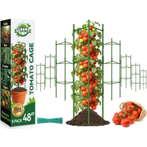 Halatool 8 Pack Tomato Cages for Garden, Up to 48in (4FT) Adjustable Tomato Cage, Garden Stakes Tomatoe Trellis for Pots, Tomatoes Plant Support for Raised Garden Bed & Climbing Vegetables Flowers