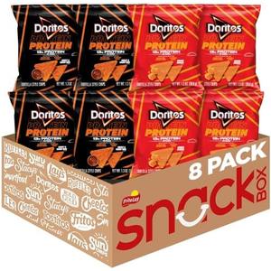 Doritos Protein Tortilla Chips, 2 Flavor Variety Pack, 1.3 oz Bags (8 Pack) | 13g Protein, No Colors from Artificial Sources, No Artificial Flavors, Nacho Cheese, Sweet & Tangy BBQ
