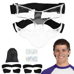 Nose Guard for Broken Nose, Sports Face Shield Masks with Foam Padding, Adjustable Clear Face Guard, Nose & Cheek Protection for Soccer and Basketball Sports, One Size Suitable for Men and Women