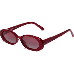 VANLINKER Polarized Retro Oval Sunglasses for Women and Men Small 90s Style VL9580 (C17 Red Frame/Red Lens)