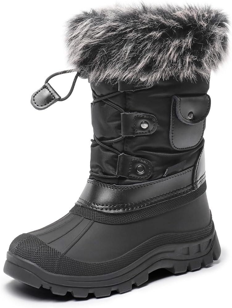 DREAM PAIRS Kids Insulated Waterproof Winter Snow Boots, Black, 6 Big Kid