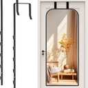 Over-The-Door Mirror Hanger, Adjustable Door Mirrors Hanger Set with Protective Lining, 2 Pcs Door Brackets Perfect Height and Fit (Mirror Not Included)-Black