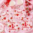Berry First Birthday Decorations Strawberry 1st Birthday Tableware Set Sweet One Strawberry Bday Party Supplies Decor for Girls include Disposable Plates Napkins Cups Forks Knives Serve 30