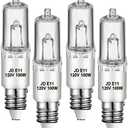 Jaenmsa JDE11 120V 100W Halogen Mini Candelabra Bulbs,T4 100W JD E11 Bulb 4 Pack (Replacement E11 LED Bulb) 2700K Warm White Dimmable Halogen Bulb T4 for Ceiling Fan Light,Chandeliers,Table Lamps