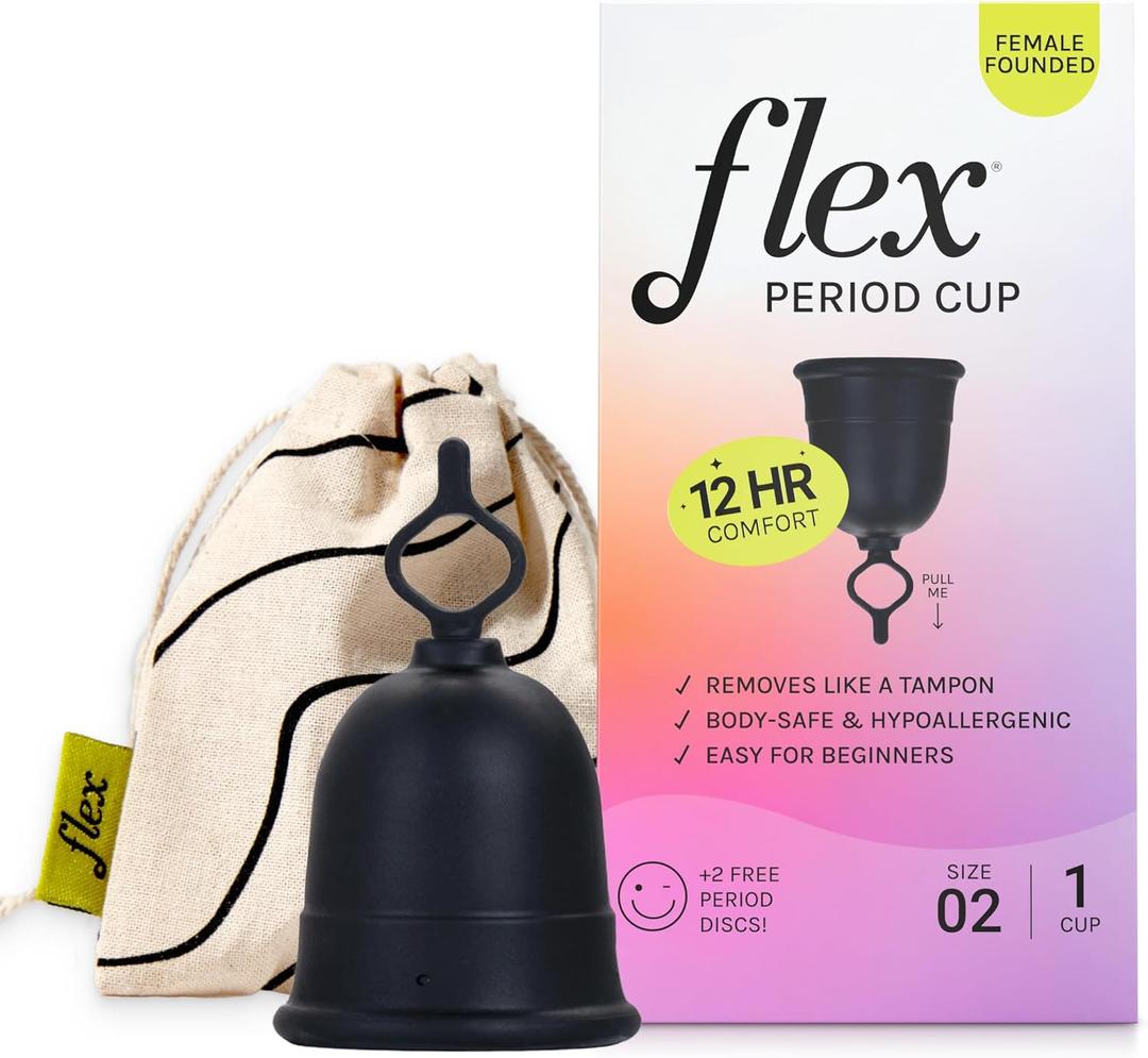 Flex Cup Starter Kit (Full Fit - Size 02) | Reusable Menstrual Cup + 2 Free Menstrual Discs | Pull-Tab for Easy Removal | Tampon + Pad Alternative | Lasts up to 10 Years | Capacity of 3 Super Tampons