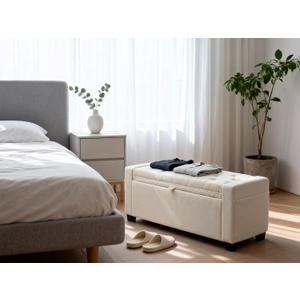 Storage Ottoman Bench for Bedroom & End of Bed Seating, Upholstered Tufted Linen Bench with Hidden Storage & Safety Hinge, 43 Inch, 350 lb Weight Capacity, Linen Beige, 43.31" W x 17.52" L x 15.35" H