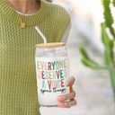 Speech Therapy Mental Health Gifts Glass Cup,Everyone Deserves A Voice Glass Cup With Lids And Straws 14oz, Slp Speech Pathologist Inspirational Counseling Gifts