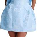 JUMISEE Embroidery Satin Homecoming Dress with Bow Modest Strapless Mini Dresses A Line Short Prom Dress Party Gown (Blue, M)