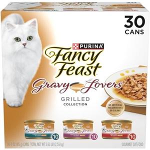Purina Fancy Feast Gravy Lovers Poultry and Beef Grilled Gourmet Wet Cat Food Variety Pack - (Pack of 30) 3 oz. Cans
