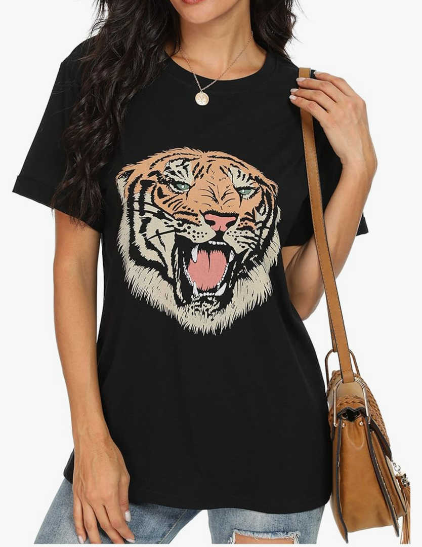 Floral Tiger Vintage Flowers Tiger Face for Tigers Lover T-Shirt, Medium