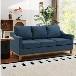 Idrissi 70" W Classic 3-Seater Sofa With Nailhead Trim & Square Arm, Blue