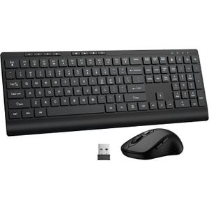 Wireless Keyboard and Mouse Combo, Full Size Quiet Key Computer Keyboard and Cordless Mice with 3 DPI Adjustable, 2.4G Lag-Free, Long Battery Life, Compatible with Windows and Mac Systems