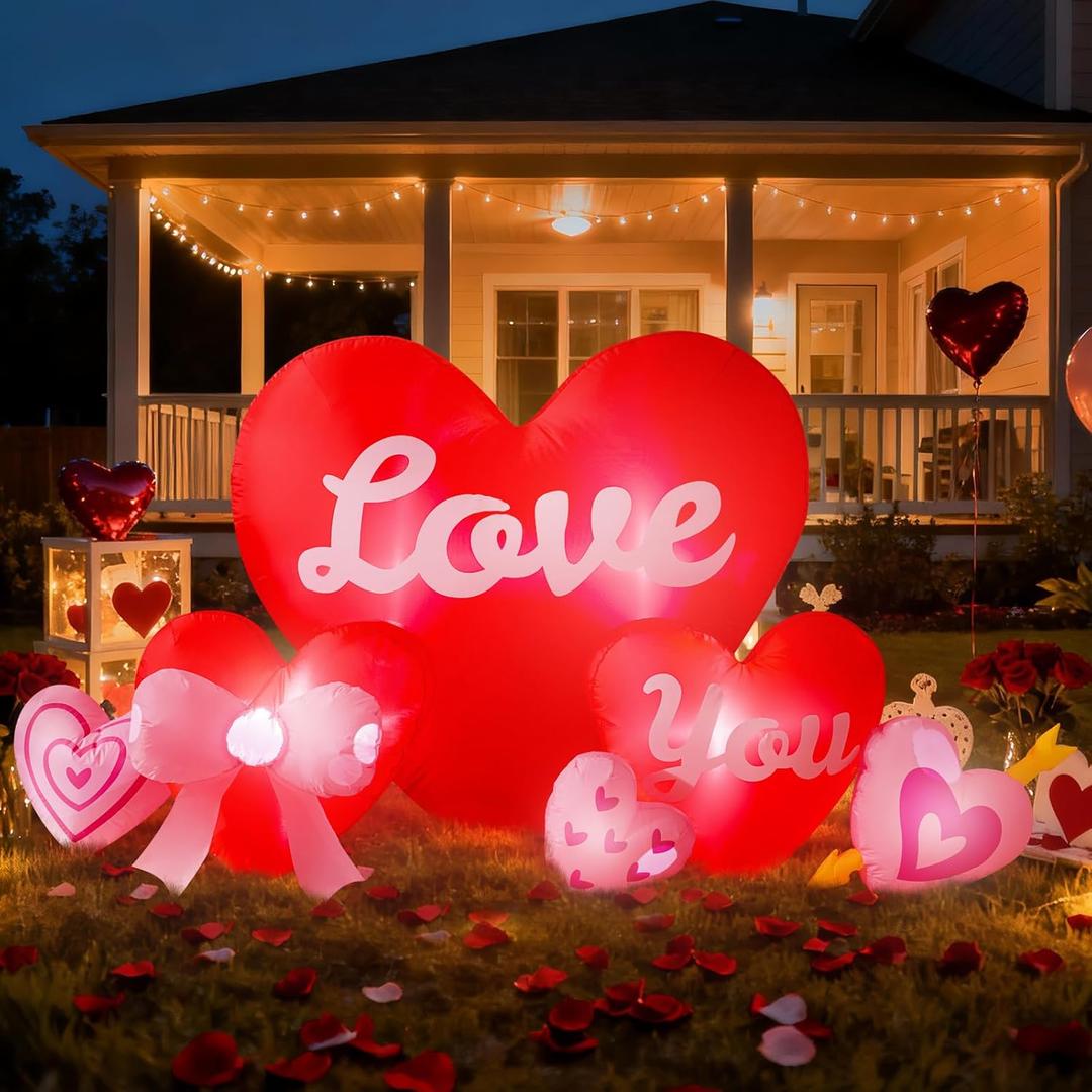 WINTS 7.5 FT Valentine's Day Inflatable,Love Hearts Inflatable Blow Up Yard Decorations with Build-in LEDs Lighted for Valentines Day Wedding Outdoor Indoor Lawn Garden Decor
