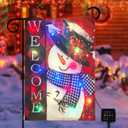 Solar Christmas Flag Light-Welcome Snowman Double-Sided Snowflake Garden Yard Hanging Flags Decor LED 8 Lighting Modes for Porch Outdoor Winter