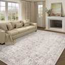 Light Brown Area Rug 9x12 Machine Washable Large Vintage Living Room Distressed Non Slip Carpet Traditional Indoor Bedroom Retro Floral Accent Throw Rug for Office Kitchen Dining Room