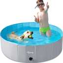 Toozey Dog Pool, Slip-Resistant Kiddie Pool, Foldable PVC Dog Pet Swimming Pool, Hard Plastic, Pools for Kids for Large Medium Small Dogs & Kids, 47.2"L x 47.2"W x 11.8"H inches