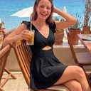 Aleumdr 2026 Women Cutout Ruffle One Piece Skirt Swimsuit V Neck Wrap Swimdress Tummy Control Bathing Suit Black White 18 Plus