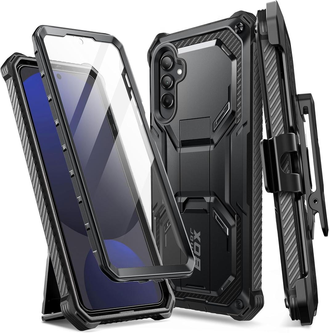 i-Blason Armorbox for Samsung Galaxy S24 FE Case with Stand & Belt-Clip [Built-in Screen Protector] [Military Protection] Full-Body Rugged Bumper Shockproof Phone Case with Kickstand (Black)