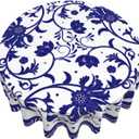 Blue and White Porcelain Paint Round Tablecloth Flower Table Cover Washable Tablecloths for Kitchen Dining Party Home Decor 60 inch
